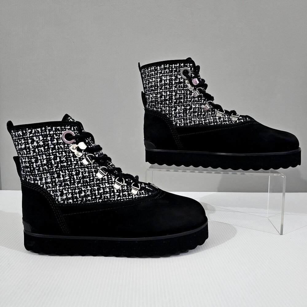 Larroude Vail Hiking Boot Water Resistant Shoe Black Grey Tweed Nubuck 7.5 - Picture 3 of 13